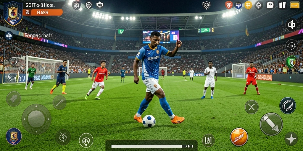Menggambarkan gameplay seru di 66K dengan grafis sepak bola yang realistis.