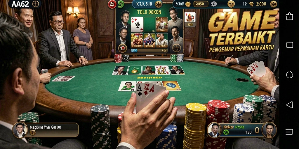 Tampak permainan Poker seru di AA62 dengan pemain aktif.