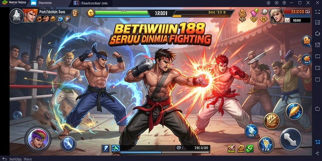 Screenshot gameplay BETWIN188 menampilkan pertarungan epik antara karakter yang berbeda.