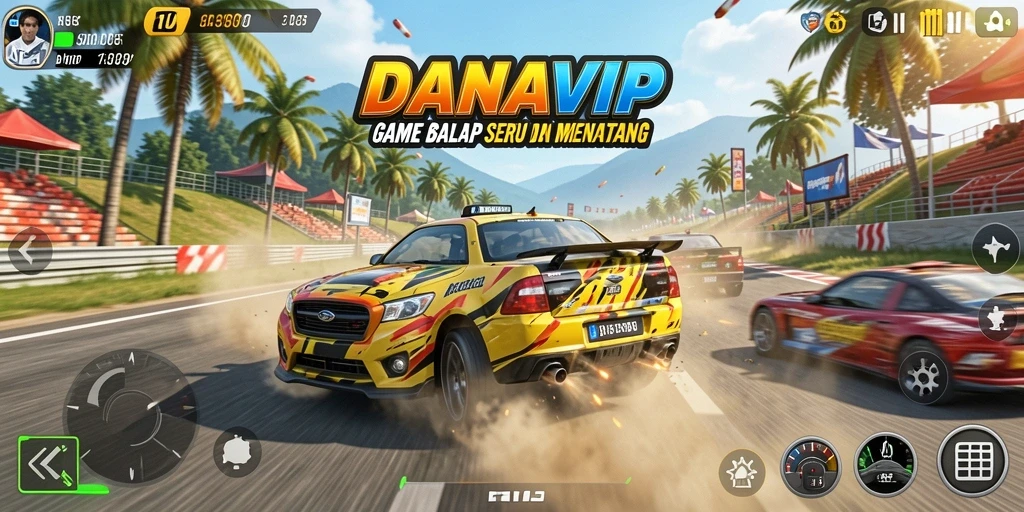 Screenshot utama menampilkan gameplay balap yang intens dan menegangkan.