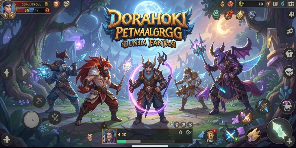 Screenshot gameplay DORAHOKI menampilkan pertarungan seru antar pemain dan monster.