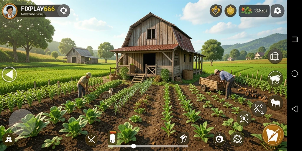 Tampilan gameplay FIXPLAY666 dengan aktivitas berkebun yang seru.