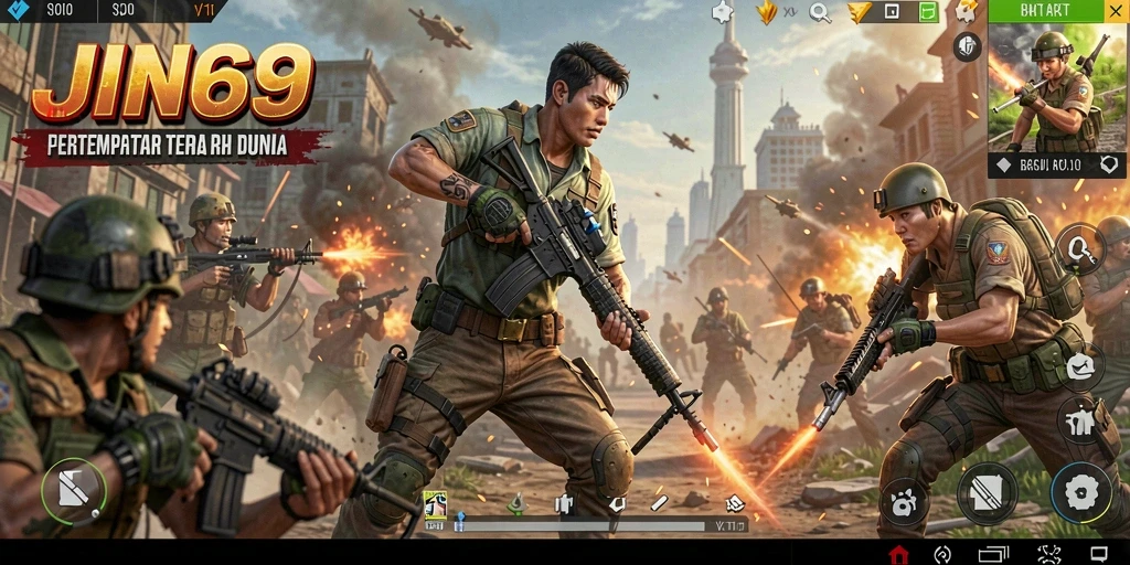 Screenshot JIN69 menunjukkan momen intense dalam Battle Royale.