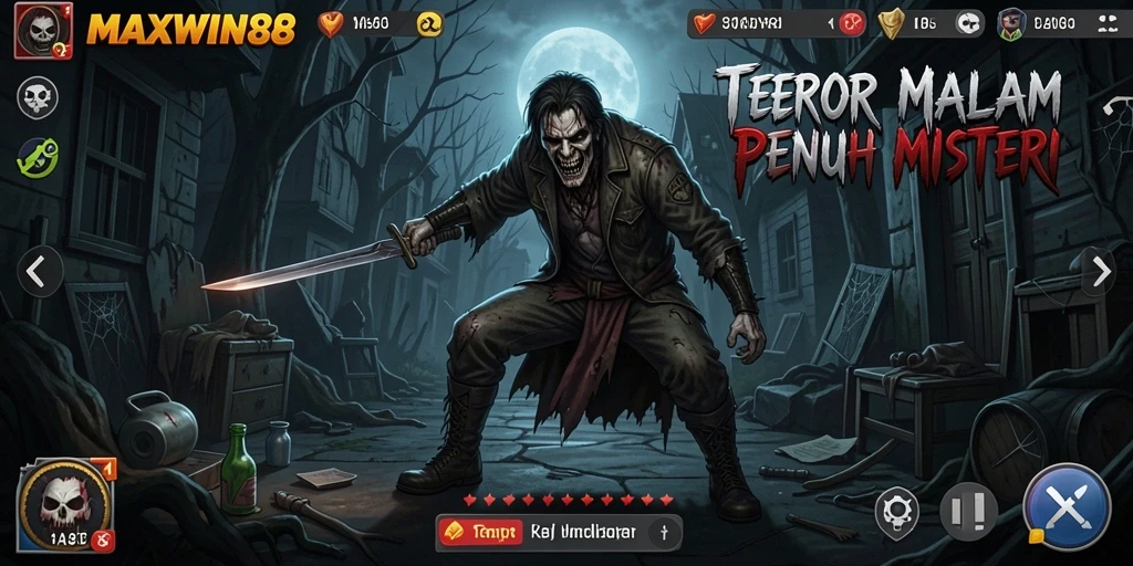 Screenshot gameplay menakutkan dari MAXWIN88 dengan suasana Horror yang intens.