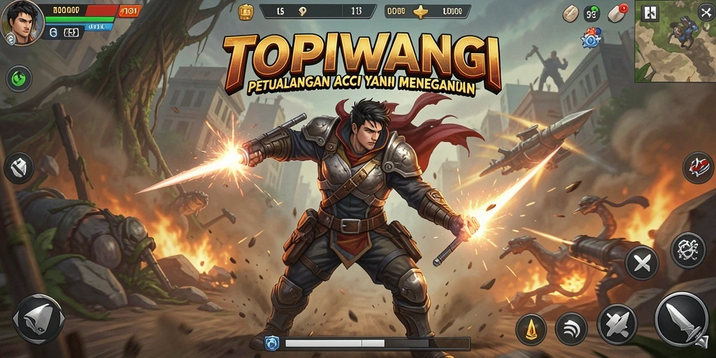 Gameplay aksi intens dalam TOPIWANGI yang penuh tantangan.