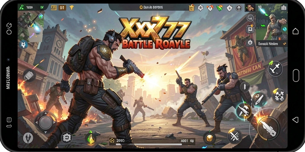 Screenshot XXX777 menampilkan aksi bertempur seru dalam mode Battle Royale.